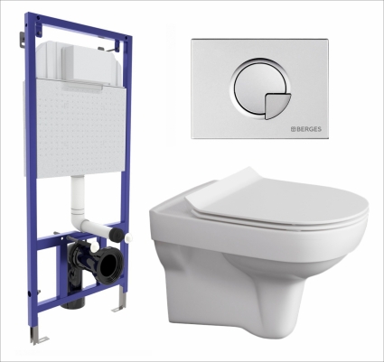 Комплект 3 в 1 инсталляция Berges Wasserhaus Novum 040222 + Унитаз подвесной Cersanit City New + кнопка хром матовая