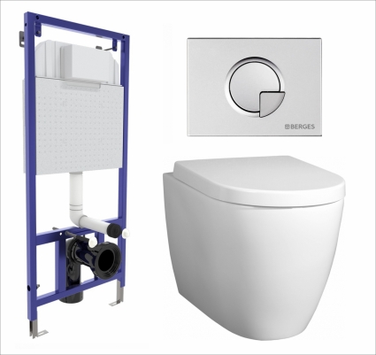 Комплект 3 в 1 инсталляция Berges Wasserhaus Novum 040222 + Унитаз подвесной BelBagno Marino + кнопка хром матовая