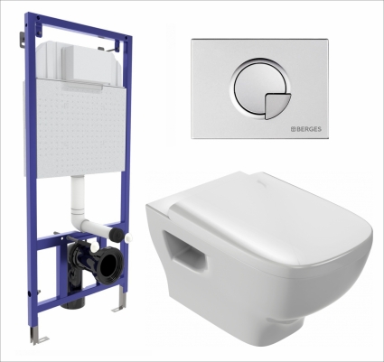 Комплект 3 в 1 инсталляция Berges Wasserhaus Novum 040222 + Унитаз подвесной Jacob Delafon Struktura EDE102-00 + кнопка хром матовая