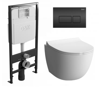 Комплект 3 в 1 инсталляция D&K DI8055119 + Унитаз подвесной VitrA Sento 7748В003-0075 + Кнопка прямоугольная черная