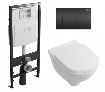 Комплект 3 в 1 инсталляция D&K DI8055119 + Унитаз подвесной Villeroy & Boch O Novo Directflush + Кнопка прямоугольная черная