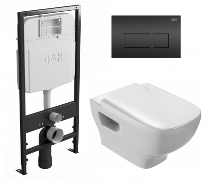 Комплект 3 в 1 инсталляция D&K DI8055119 + Унитаз подвесной Jacob Delafon Struktura EDE102-00 + Кнопка прямоугольная черная
