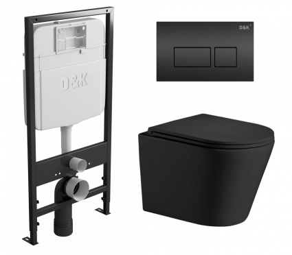 Комплект 3 в 1 инсталляция D&K DI8055119 + Унитаз подвесной WeltWasser Salzbach 043 MT-BL + Кнопка прямоугольная черная