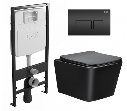 Комплект 3 в 1 инсталляция D&K DI8055119 + Унитаз подвесной Vincea Q-Line VT1-12MB + Кнопка прямоугольная черная