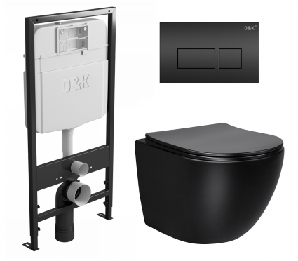 Комплект 3 в 1 инсталляция D&K DI8055119 + Унитаз подвесной Vincea Globo VT1-14MB + Кнопка прямоугольная черная