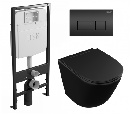 Комплект 3 в 1 инсталляция D&K DI8055119 + Унитаз подвесной Owl 1975 Vind Cirkel-H Matt Black OWLT190305 + Кнопка прямоугольная черная