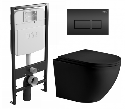 Комплект 3 в 1 инсталляция D&K DI8055119 + Унитаз подвесной Weltwasser WW Merzbach 043 MT-BL + Кнопка прямоугольная черная