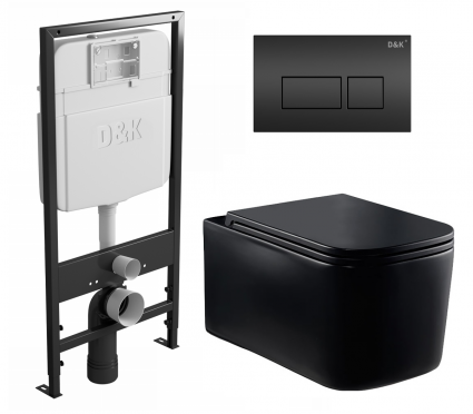 Комплект 3 в 1 инсталляция D&K DI8055119 + Унитаз подвесной Vincea Ultra Rimless VT1-32MB + Кнопка прямоугольная черная