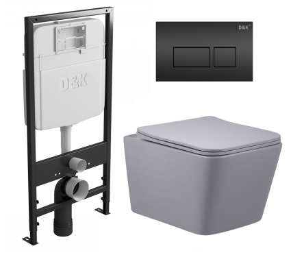 Комплект 3 в 1 инсталляция D&K DI8055119 + Унитаз подвесной Vincea Q-Line VT1-12MG + Кнопка прямоугольная черная