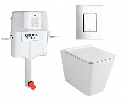 Комплект 3 в 1 смывной бачок скрытого монтажа Grohe GD2 + Унитаз приставной Grossman GR-PR4414S + Кнопка Skate Cosmopolitan хром