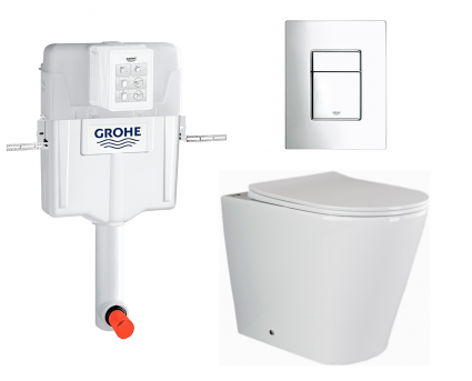 Комплект 3 в 1 смывной бачок скрытого монтажа Grohe GD2 + Унитаз приставной Ceramica Nova Highlight CN1812 + Кнопка Skate Cosmopolitan хром