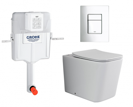 Комплект 3 в 1 смывной бачок скрытого монтажа Grohe GD2 + Унитаз приставной Ceramica Nova Cubic Rimless CN1809 + Кнопка Skate Cosmopolitan хром