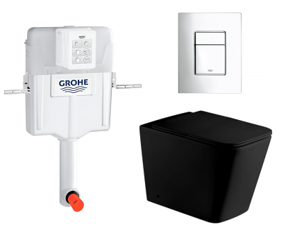Комплект 3 в 1 смывной бачок скрытого монтажа Grohe GD2 + Унитаз приставной WeltWasser Gelbach 002 MT-BL + Кнопка Skate Cosmopolitan хром