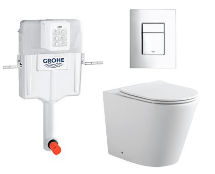 Комплект 3 в 1 смывной бачок скрытого монтажа Grohe GD2 + Унитаз приставной Акватек Вега AQ1906-00 + Кнопка Skate Cosmopolitan хром