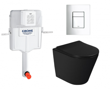 Комплект 3 в 1 смывной бачок скрытого монтажа Grohe GD2 + Унитаз приставной SantiLine SL-5020MB + Кнопка Skate Cosmopolitan хром