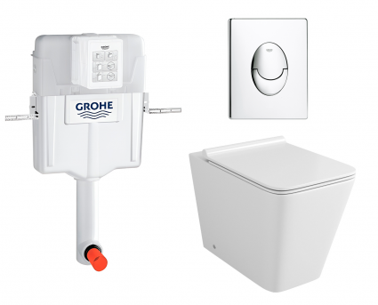 Комплект 3 в 1 смывной бачок скрытого монтажа Grohe GD2 + Унитаз приставной Grossman GR-PR4414S + Кнопка Grohe Skate Air хром