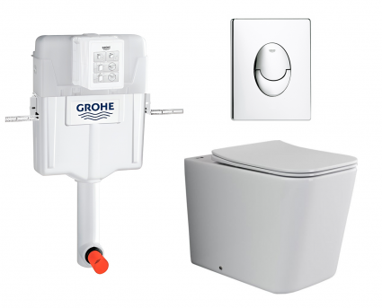 Комплект 3 в 1 смывной бачок скрытого монтажа Grohe GD2 + Унитаз приставной Ceramica Nova Cubic Rimless CN1809 + Кнопка Skate Air хром