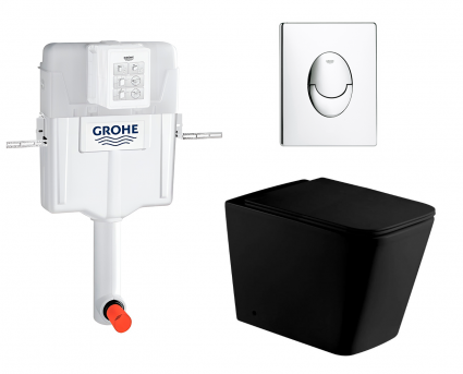 Комплект 3 в 1 смывной бачок скрытого монтажа Grohe GD2 + Унитаз приставной WeltWasser Gelbach 002 MT-BL + Кнопка Skate Air хром