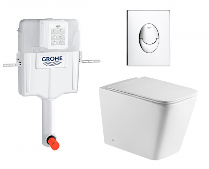 Комплект 3 в 1 смывной бачок скрытого монтажа Grohe GD2 + Унитаз приставной WeltWasser Gelbach 002 GL-WT + Кнопка Skate Air хром