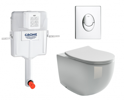 Комплект 3 в 1 смывной бачок скрытого монтажа Grohe GD2 + Унитаз приставной Ceramica Nova Metropol CN4004 + Кнопка Skate Air хром