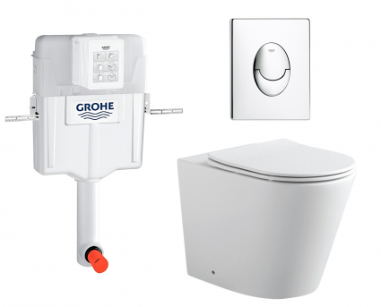 Комплект 3 в 1 смывной бачок скрытого монтажа Grohe GD2 + Унитаз приставной Акватек Вега AQ1906-00 + Кнопка Skate Air хром