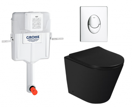 Комплект 3 в 1 смывной бачок скрытого монтажа Grohe GD2 + Унитаз приставной SantiLine SL-5020MB + Кнопка Skate Air хром