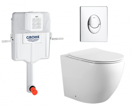 Комплект 3 в 1 смывной бачок скрытого монтажа Grohe GD2 + Унитаз приставной Акватек Европа AQ1902-00 + Кнопка Skate Air хром