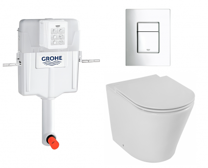 Комплект 3 в 1 смывной бачок скрытого монтажа Grohe GD2 + Унитаз приставной Jacob Delafon Rodin+ EDAA102-00 + Кнопка Skate Cosmopolitan хром