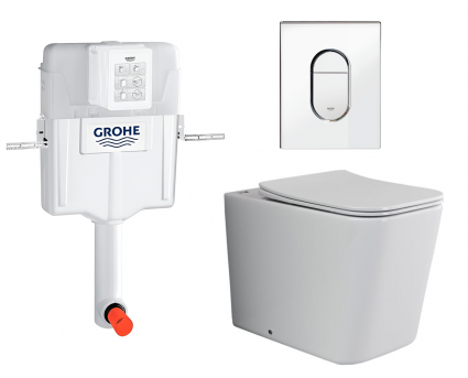 Комплект 3 в 1 смывной бачок скрытого монтажа Grohe GD2 + Унитаз приставной Ceramica Nova Cubic Rimless CN1809 + Кнопка Arena Cosmopolitan хром