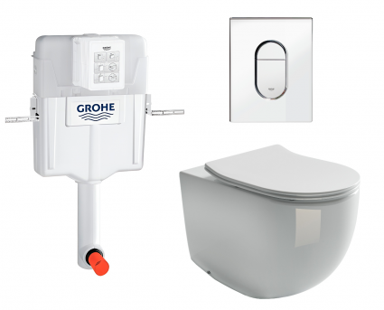 Комплект 3 в 1 смывной бачок скрытого монтажа Grohe GD2 + Унитаз приставной Ceramica Nova Metropol CN4004 + Кнопка Arena Cosmopolitan хром
