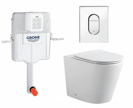 Комплект 3 в 1 смывной бачок скрытого монтажа Grohe GD2 + Унитаз приставной Акватек Вега AQ1906-00 + Кнопка Arena Cosmopolitan хром
