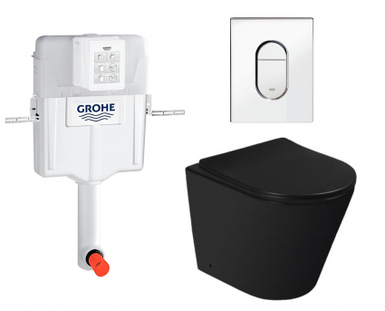 Комплект 3 в 1 смывной бачок скрытого монтажа Grohe GD2 + Унитаз приставной SantiLine SL-5020MB + Кнопка Arena Cosmopolitan хром