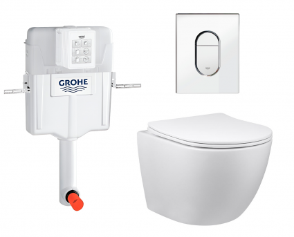 Комплект 3 в 1 смывной бачок скрытого монтажа Grohe GD2 + Унитаз приставной Vincea Globo VT1-14S + Кнопка Arena Cosmopolitan хром