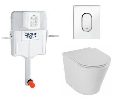 Комплект 3 в 1 смывной бачок скрытого монтажа Grohe GD2 + Унитаз приставной Jacob Delafon Rodin+ EDAA102-00 + Кнопка Arena Cosmopolitan хром