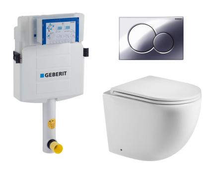 Комплект 3 в 1 смывной бачок скрытого монтажа Geberit Duofix UP320 + Унитаз приставной WeltWasser Merzbach 002 GL-WT + Кнопка Geberit Sigma 01 хром
