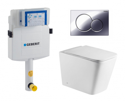 Комплект 3 в 1 смывной бачок скрытого монтажа Geberit Duofix UP320 + Унитаз приставной WeltWasser Gelbach 002 GL-WT + Кнопка Geberit Sigma 01 хром
