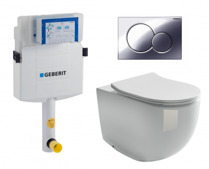 Комплект 3 в 1 смывной бачок скрытого монтажа Geberit Duofix UP320 + Унитаз приставной Ceramica Nova Metropol CN4004 + Кнопка Geberit Sigma 01 хром
