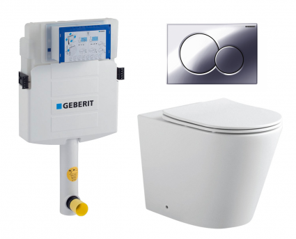 Комплект 3 в 1 смывной бачок скрытого монтажа Geberit Duofix UP320 + Унитаз приставной Акватек Вега AQ1906-00 + Кнопка Geberit Sigma 01 хром