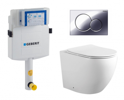 Комплект 3 в 1 смывной бачок скрытого монтажа Geberit Duofix UP320 + Унитаз приставной Акватек Европа AQ1902-00 + Кнопка Geberit Sigma 01 хром