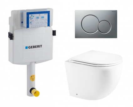 Комплект 3 в 1 смывной бачок скрытого монтажа Geberit Duofix UP320 + Унитаз приставной Enio Unico EN5104885 + Кнопка Geberit Sigma 01 матовый хром