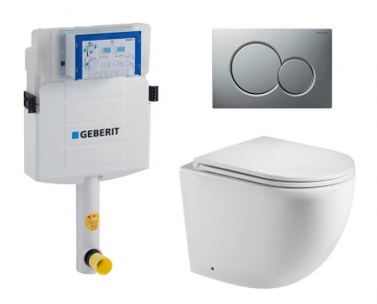 Комплект 3 в 1 смывной бачок скрытого монтажа Geberit Duofix UP320 + Унитаз приставной WeltWasser Merzbach 002 GL-WT + Кнопка Geberit Sigma 01 матовый хром