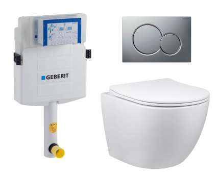 Комплект 3 в 1 смывной бачок скрытого монтажа Geberit Duofix UP320 + Унитаз приставной Vincea Globo VT1-14S + Кнопка Geberit Sigma 01 матовый хром