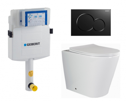 Комплект 3 в 1 смывной бачок скрытого монтажа Geberit Duofix UP320 + Унитаз приставной Ceramica Nova Highlight CN1812 + Кнопка Geberit Sigma 01 черная