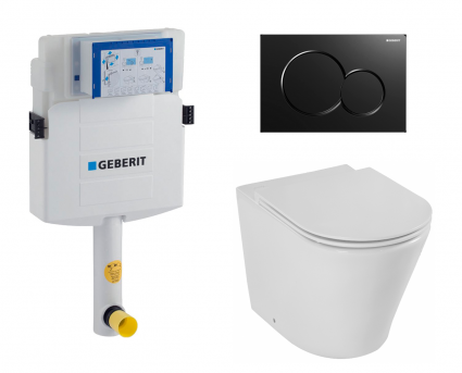 Комплект 3 в 1 смывной бачок скрытого монтажа Geberit Duofix UP320 + Унитаз приставной Jacob Delafon Rodin+ EDAA102-00 + Кнопка Geberit Sigma 01 черная