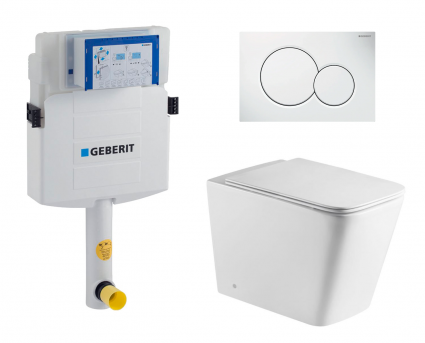 Комплект 3 в 1 смывной бачок скрытого монтажа Geberit Duofix UP320 + Унитаз приставной WeltWasser Gelbach 002 GL-WT + Кнопка Geberit Sigma 01 белая