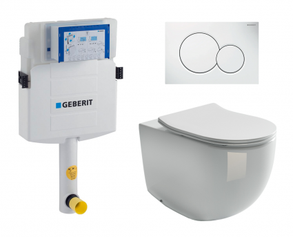 Комплект 3 в 1 смывной бачок скрытого монтажа Geberit Duofix UP320 + Унитаз приставной Ceramica Nova Metropol CN4004 + Кнопка Geberit Sigma 01 белая