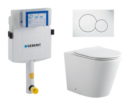 Комплект 3 в 1 смывной бачок скрытого монтажа Geberit Duofix UP320 + Унитаз приставной Акватек Вега AQ1906-00 + Кнопка Geberit Sigma 01 белая