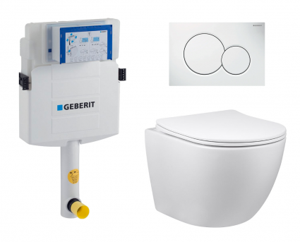 Комплект 3 в 1 смывной бачок скрытого монтажа Geberit Duofix UP320 + Унитаз приставной Vincea Globo VT1-14S + Кнопка Geberit Sigma 01 белая