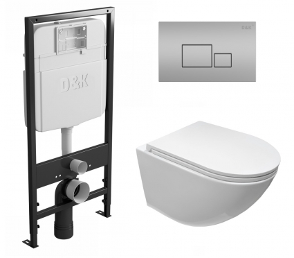 Комплект 3 в 1 инсталляция D&K DI8055119 + Унитаз подвесной CeruttiSpa Sella aria CT7183 + Кнопка прямоугольная матовый хром