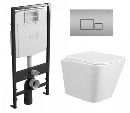 Комплект 3 в 1 инсталляция D&K DI8055119 + Унитаз подвесной Taliente Correto CR25200 + Кнопка прямоугольная матовый хром